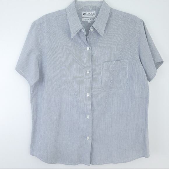 Columbia Short Sleeve Button Up Shirt Women Large, Cotton Stripe Top Hiking - Picture 6 of 6